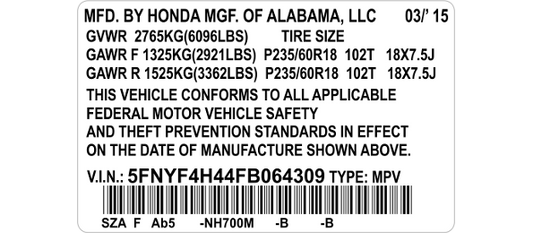 Vin Safety Label