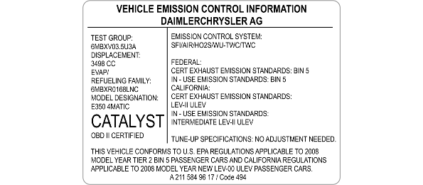 Emission Control Label