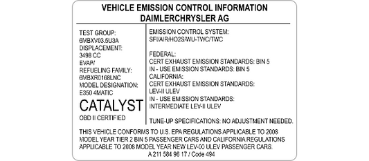 Emission Control Label