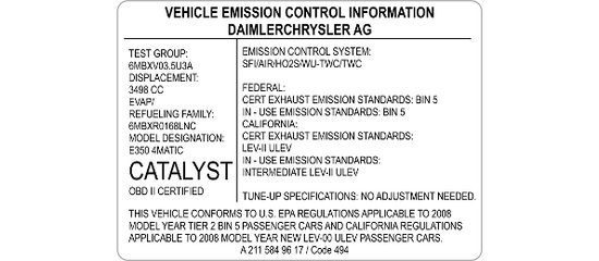 Emission Control Label | Certified Engine Compliance Tag | VinLabelShop ...