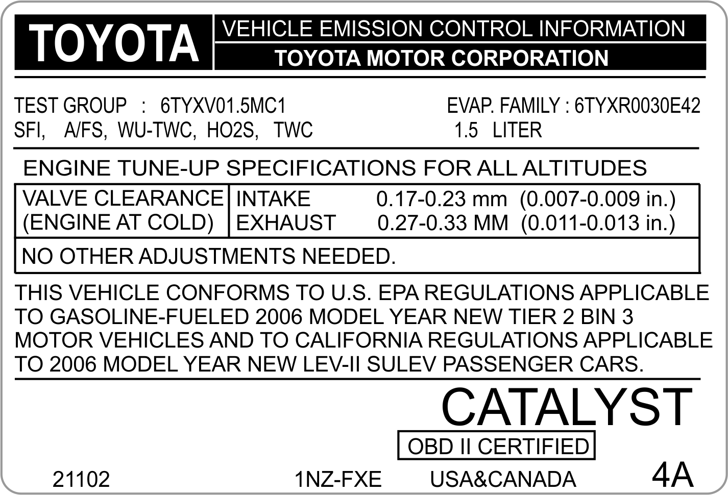 Emission Control Label