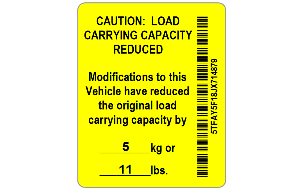 Load Carrying Capacity Reduced Safety Label