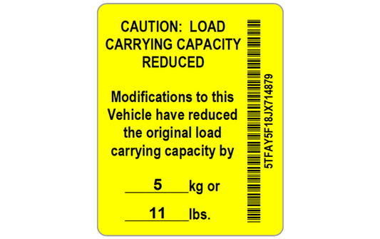 Load Carrying Capacity Reduced Safety Label