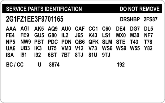 Service Parts Vin Label