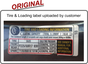 Tire and loading information replacement vin label