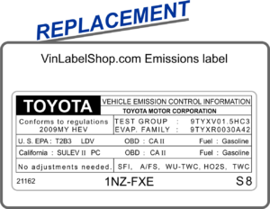 Replacement emission vin label