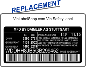 Replacement vin label for the auto body collision repair industry